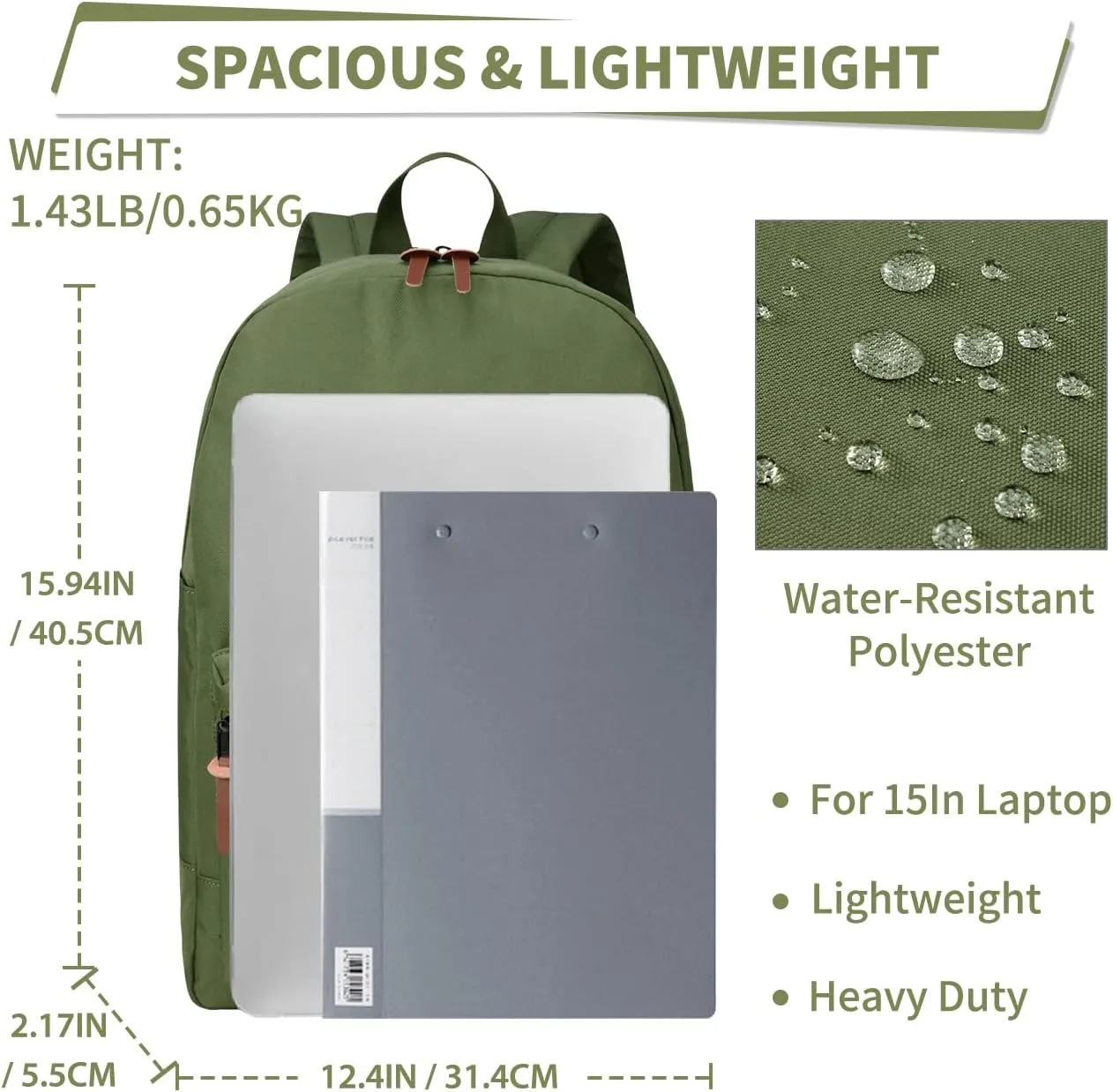 VASCHY School Backpack, Unisex Slim Lightweight Water-resistant Backpack for Men Women College Schoolbag Travel Bookbag