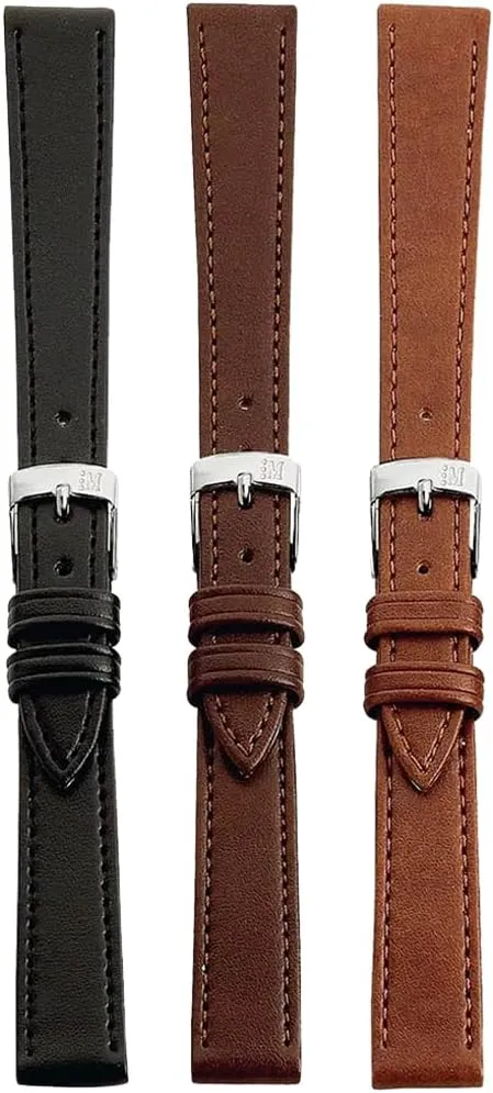 Vegan Leather Watch Strap - Animal-Free, Calfgrain Design, Stainless Steel Buckle - Black, Brown, 8-20mm Point Watch Band
