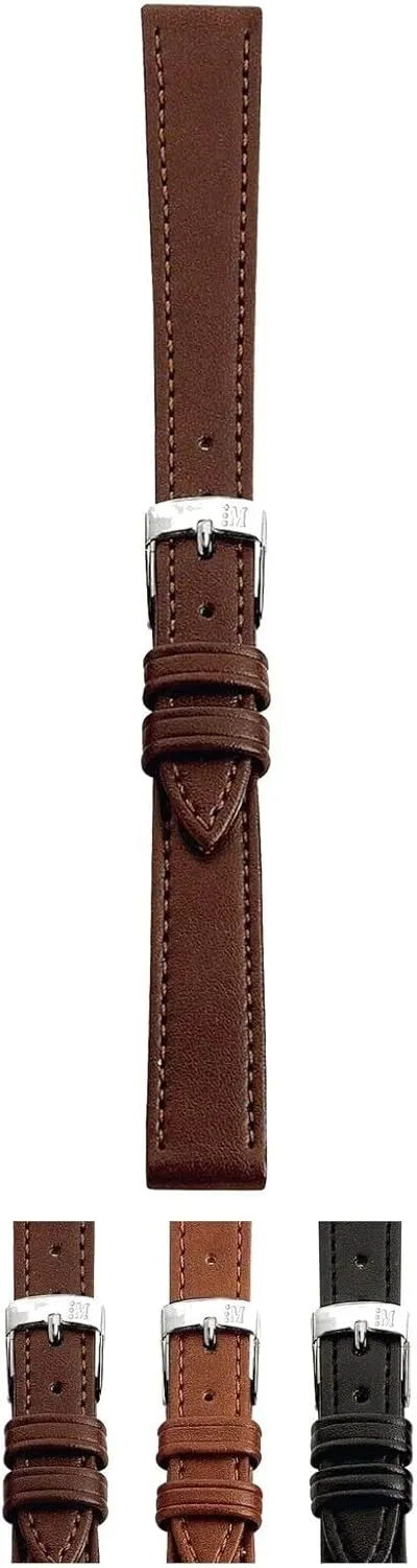 Vegan Leather Watch Strap - Animal-Free, Calfgrain Design, Stainless Steel Buckle - Black, Brown, 8-20mm Point Watch Band