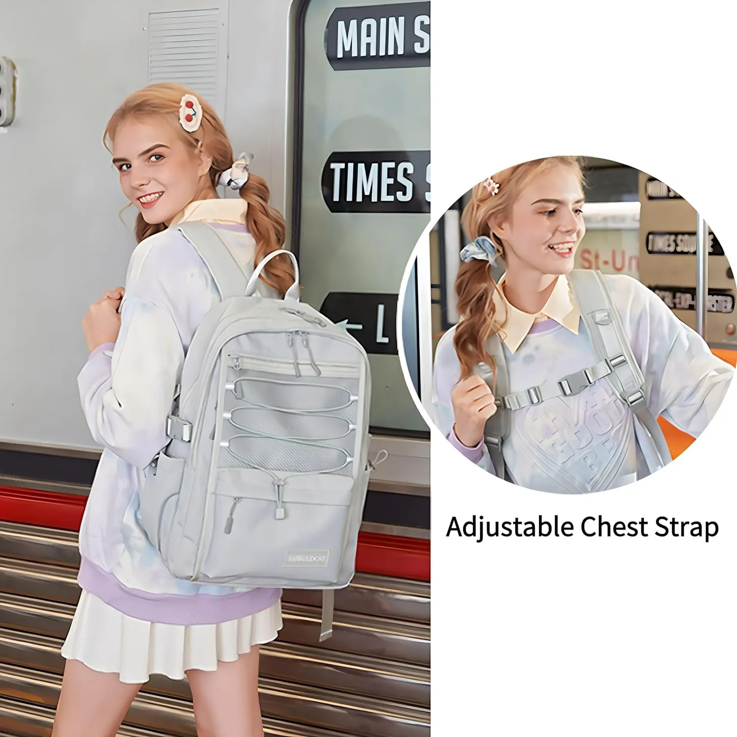 Verdancy Kawaii Backpack for Teens School College Students Travel Checkered Aesthetic Bookbag Schoolbag Casual Daypack (White, Small-Fit 14" Laptop)