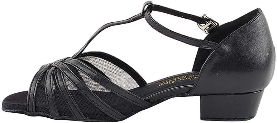Very Fine Women's Ballroom Dance Shoes Salsa Latin Practice Dance Shoes Black Scale & Black Mesh 1" Heel