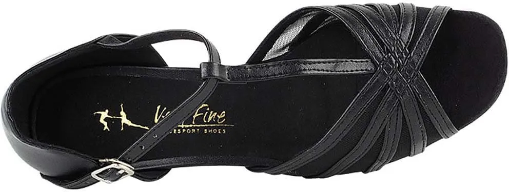 Very Fine Women's Ballroom Dance Shoes Salsa Latin Practice Dance Shoes Black Scale & Black Mesh 1" Heel