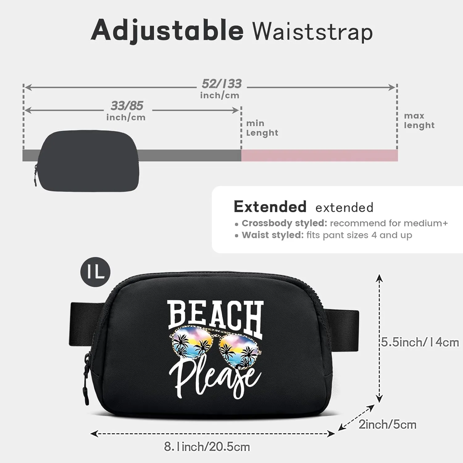 viewm Belt Bag for Women, Waterproof Fanny Packs for Women Men Fanny Pack Crossbody Bags for Women with Adjustable Strap for Travel Fitness Running Hiking