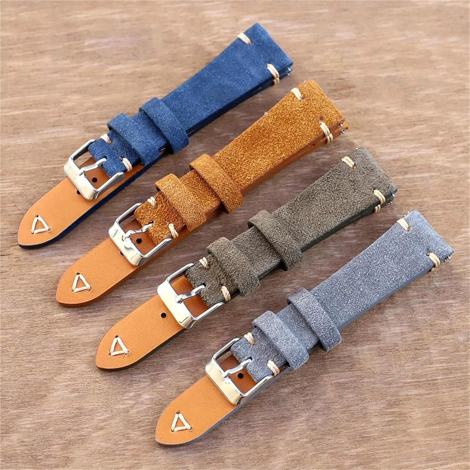 Vintage Suede Leather Watch Band Replacement Wristband Handmade Stitching Watchband