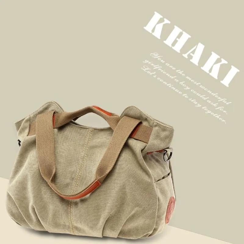 Vintage Tote Bag Crossbody Bag Purse for Women Canvas Travel Shoulder Bags Handbags Large Locomotive Bag Casual Work Khaki