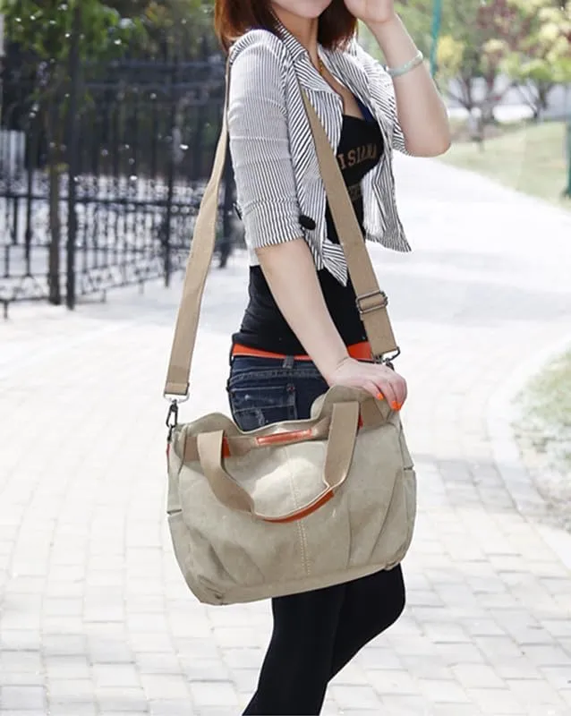 Vintage Tote Bag Crossbody Bag Purse for Women Canvas Travel Shoulder Bags Handbags Large Locomotive Bag Casual Work Khaki