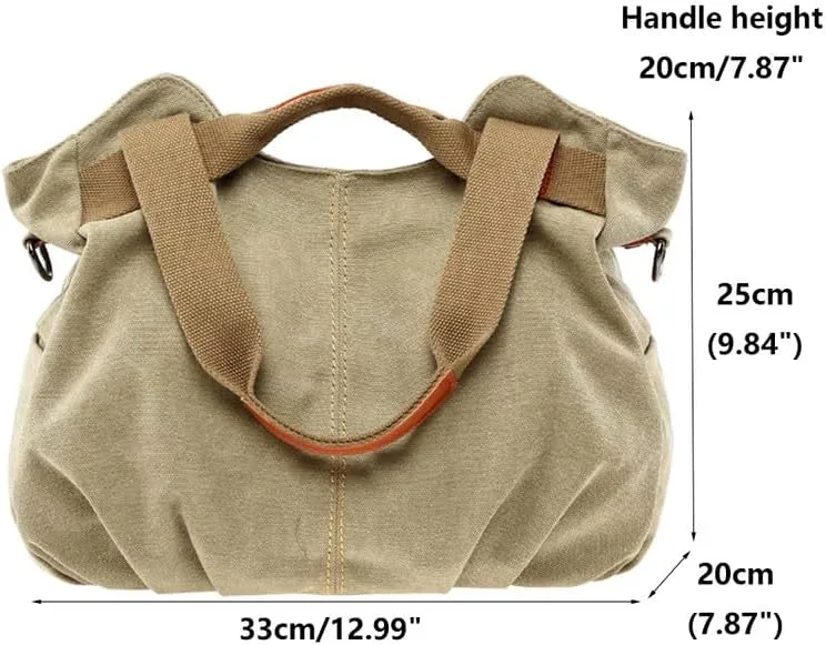 Vintage Tote Bag Crossbody Bag Purse for Women Canvas Travel Shoulder Bags Handbags Large Locomotive Bag Casual Work Khaki