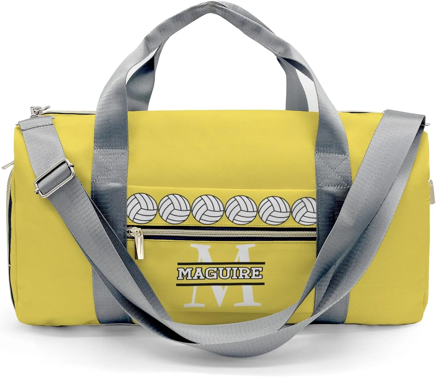 Volleyball Monogram Yellow Personalized Duffel Bag with Name Custom Travel Bag for Women Men Sports Gym Dance Bags Wet Dry Pockets Shoes Compartment Overnight Weekend Bag Gift