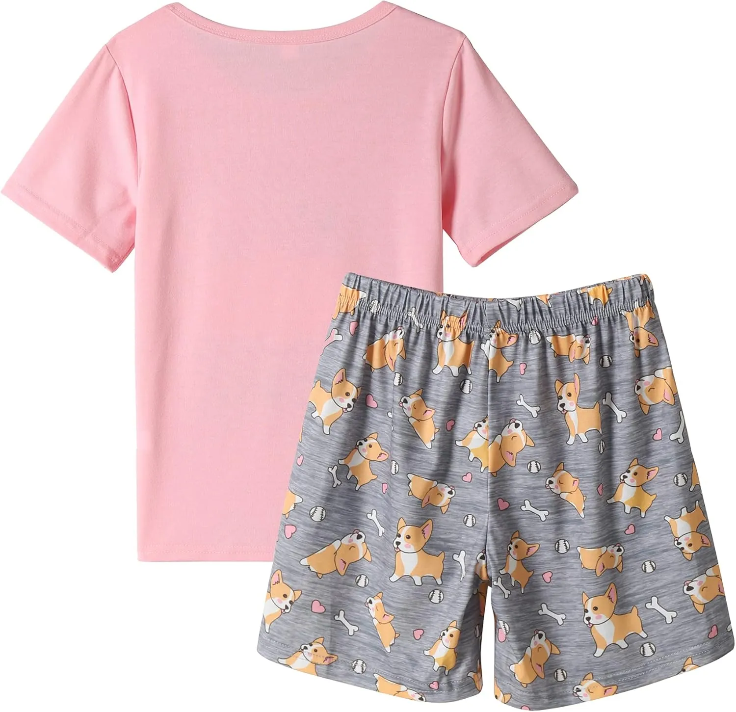 Vopmocld Big Girls Summer Short Sleeve Pajama Sets Cute Cat Patterns Sleepwear Nighty 100% Cotton