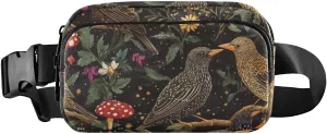 Waist Pack Crossbody Passport Bag, Cartoon European Starling Birds A River, Women Men Waterproof Sling Chest Bags with Adjustable Strap Fanny Packs for Workout Running Hiking