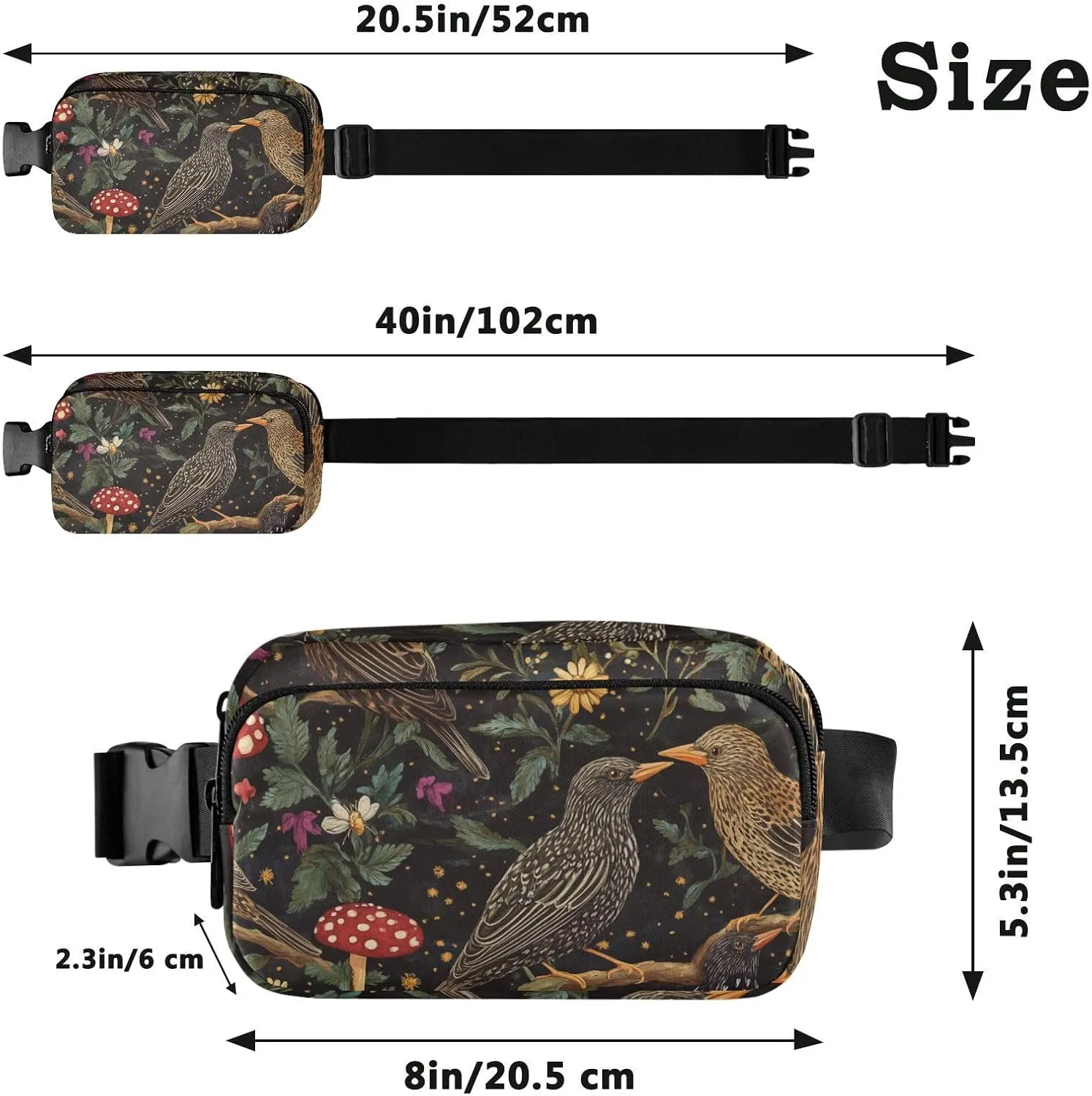 Waist Pack Crossbody Passport Bag, Cartoon European Starling Birds A River, Women Men Waterproof Sling Chest Bags with Adjustable Strap Fanny Packs for Workout Running Hiking