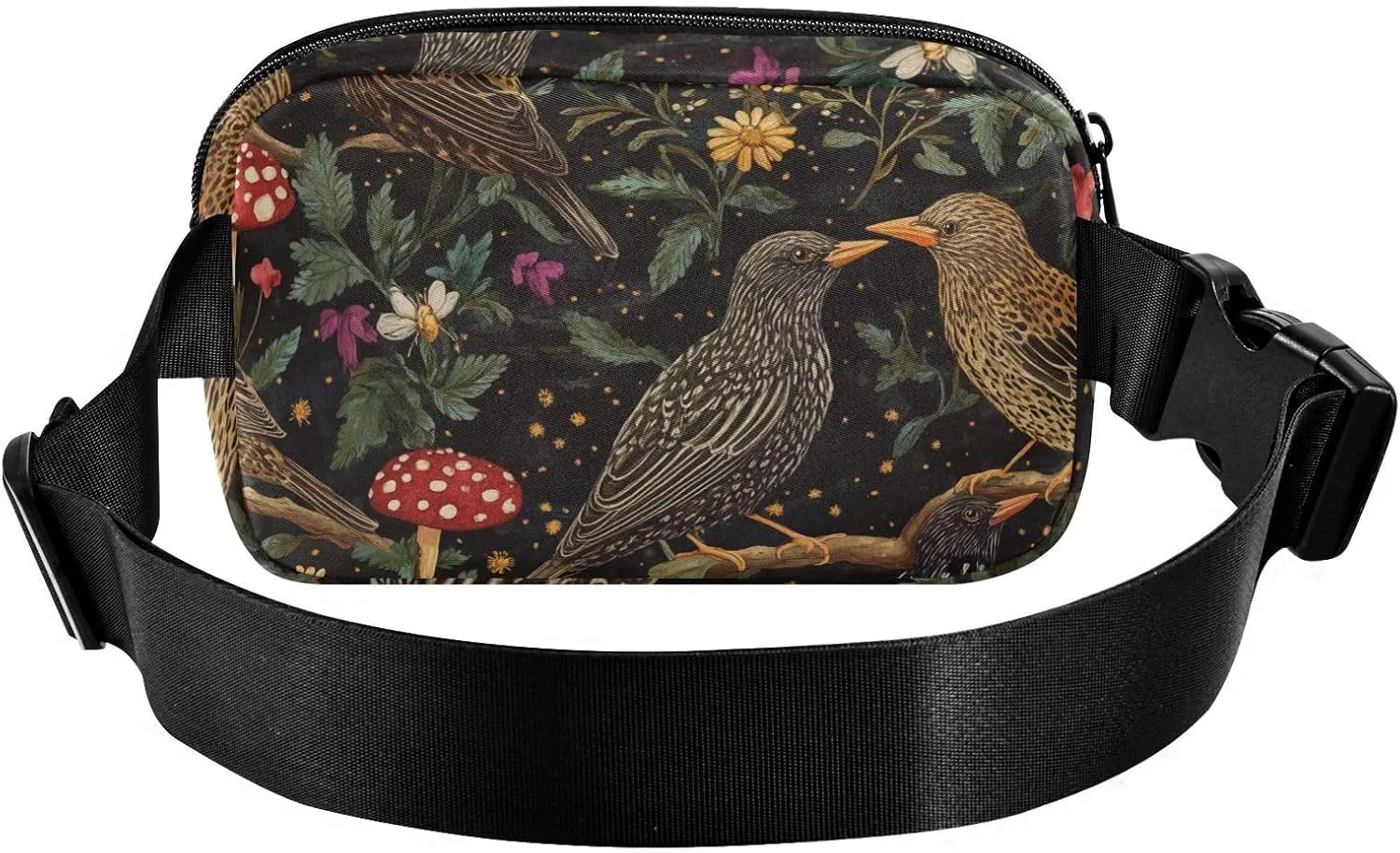 Waist Pack Crossbody Passport Bag, Cartoon European Starling Birds A River, Women Men Waterproof Sling Chest Bags with Adjustable Strap Fanny Packs for Workout Running Hiking