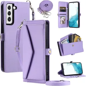 Wallet Case For Samsung Galaxy S21 FE 5G with Wrist Strap Card Holder Shockproof Soft PU Leather Magnetic Snap Pocket Stand Cell Phone Cover S 21 EF S21FE5G UW S21FE 21S G5 6.4inch Women Purple
