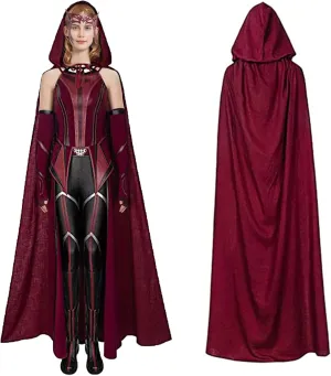 Wanda Maximoff Costume Scarlet Dress Witch Crown Headpiece Red CloakTop Pants Girdle Gloves Halloween Cosplay Full Set