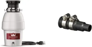 Waste King Legend Series 1/2 HP Continuous Feed Garbage Disposal with Power Cord - (L-2600) & Garbage Disposal Dishwasher Connector Kit - 1023, Black