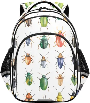 Watercolor Beetles Pattern Backpack for Kids Elementary School Bag Boys Girls Bookbag Travel Backpack Daypack