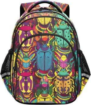 Watercolor Colorful Beetles Backpack for Kids Elementary School Bag Girls Boys Bookbag Travel Backpack Daypack