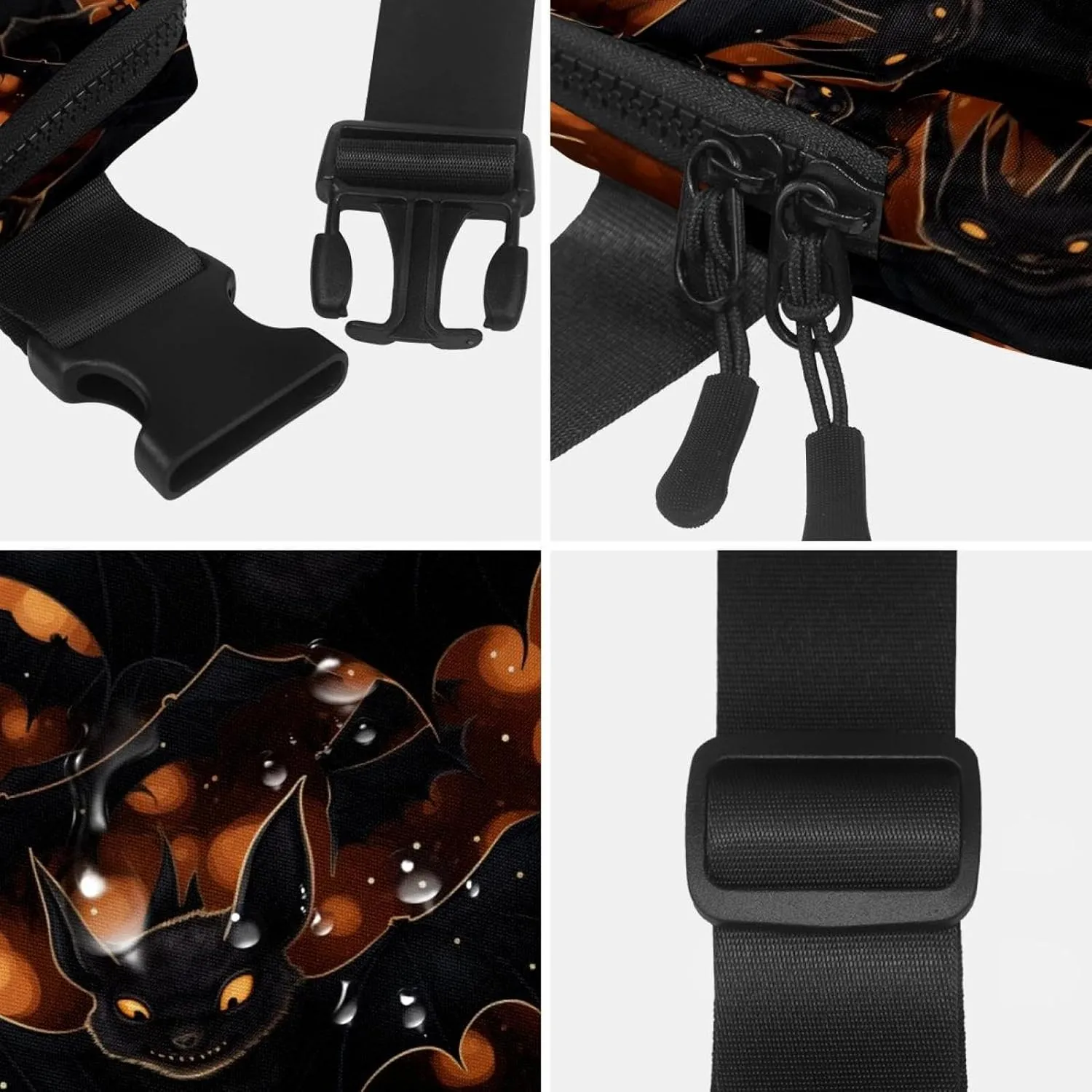 Waterproof Fanny Pack Black Belt Bag with Adjustable Strap for Women and Men,Halloween Night Bats Crossbody Fanny Bag with Zipper for Hiking Running Travel