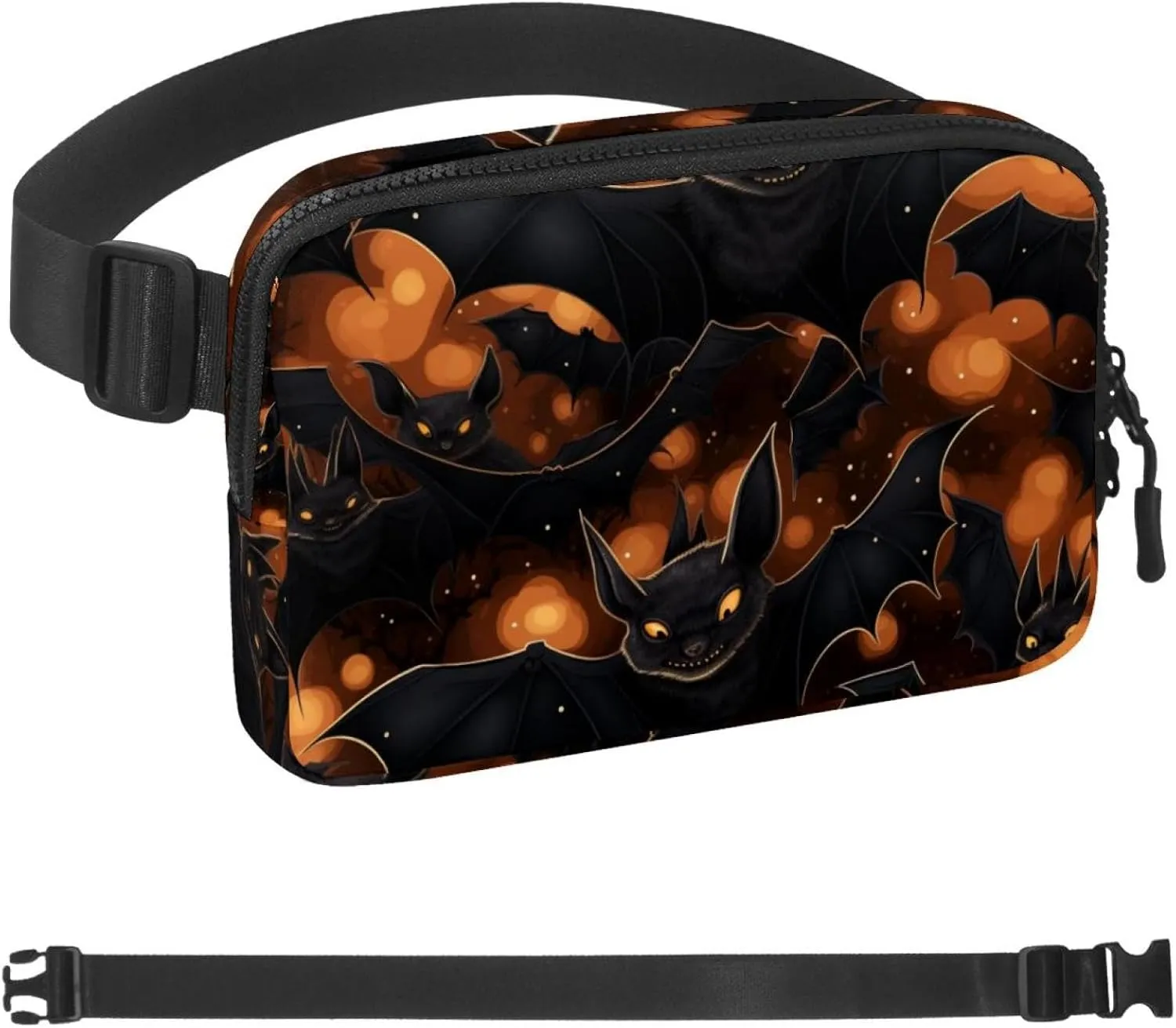 Waterproof Fanny Pack Black Belt Bag with Adjustable Strap for Women and Men,Halloween Night Bats Crossbody Fanny Bag with Zipper for Hiking Running Travel