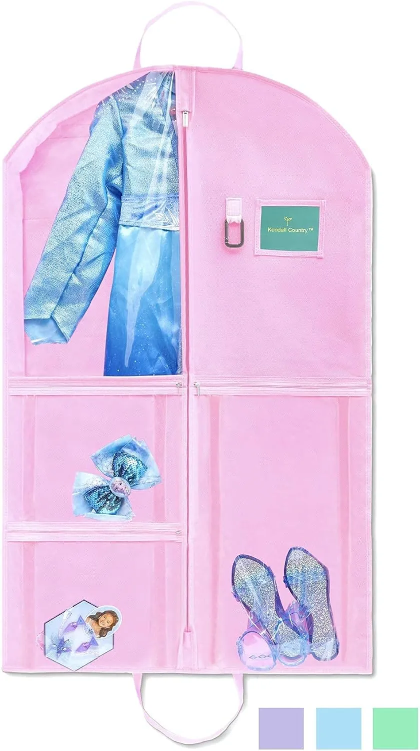 Waterproof Hanging Garment Bag 40 inch Clothes Bag with Gusset, 5 Pockets Side Zip for Dance Costumes Sports Skating Theatre Pageants Cheer Cosplay Kendall Country (Cotton Candy, 40 inch)