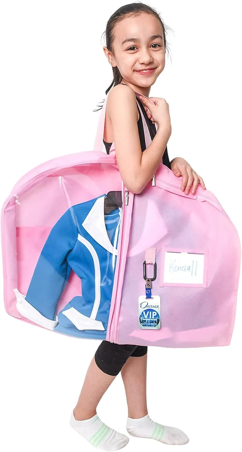 Waterproof Hanging Garment Bag 40 inch Clothes Bag with Gusset, 5 Pockets Side Zip for Dance Costumes Sports Skating Theatre Pageants Cheer Cosplay Kendall Country (Cotton Candy, 40 inch)