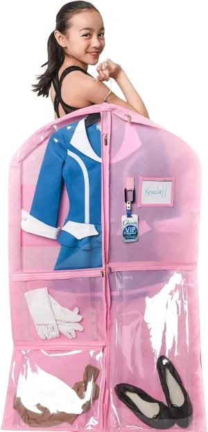 Waterproof Hanging Garment Bag 40 inch Clothes Bag with Gusset, 5 Pockets Side Zip for Dance Costumes Sports Skating Theatre Pageants Cheer Cosplay Kendall Country (Cotton Candy, 40 inch)