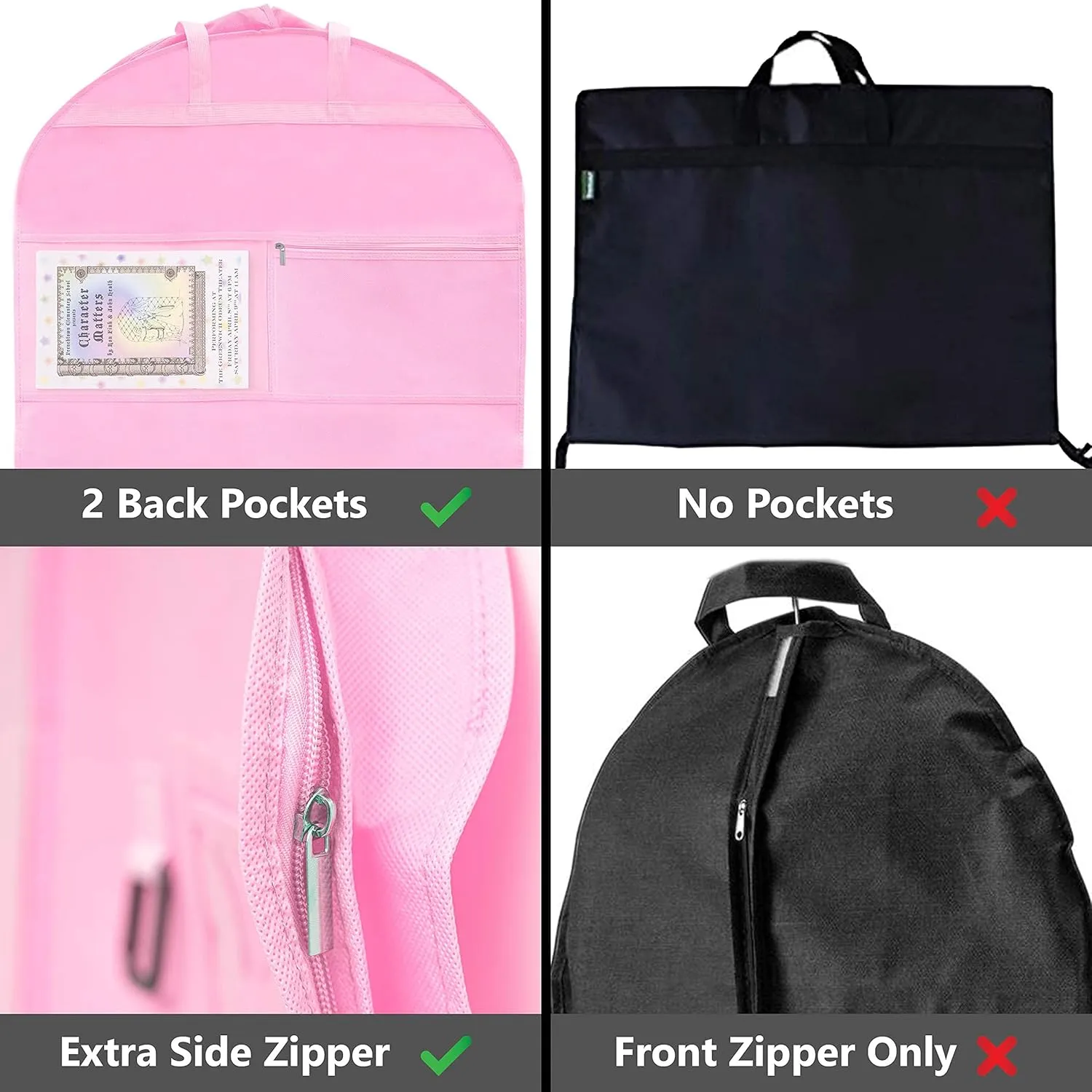 Waterproof Hanging Garment Bag 40 inch Clothes Bag with Gusset, 5 Pockets Side Zip for Dance Costumes Sports Skating Theatre Pageants Cheer Cosplay Kendall Country (Cotton Candy, 40 inch)