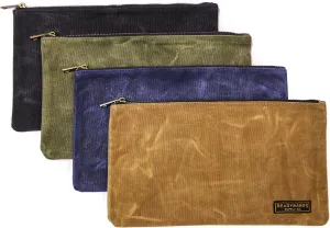 Waxed Canvas Zipper Pouch, Heavy Duty Canvas Tool Bags, 4 Colors: Tan, Olive, Navy, and Black, 12.5" x 7" - 4-Pack, Small Zipper Pouch