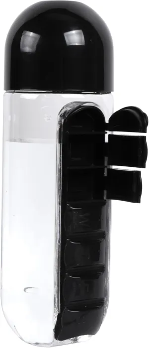 Weekly Pill Box & Water Bottle 7 Day Pill Case Portable Storage Pill Box of Daily Fill Medicine Separated Pill Cases Design, Black