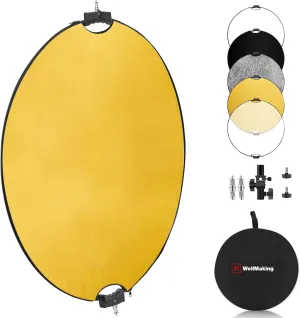 Wellmaking 43Inch/110cm Photography Light Reflector, Portable Foldable 5 in 1 Diffuser Reflectors with Bag & tilt Adapter for Studio & Outdoor Lighting-Translucent, Silver, Gold, White and Black