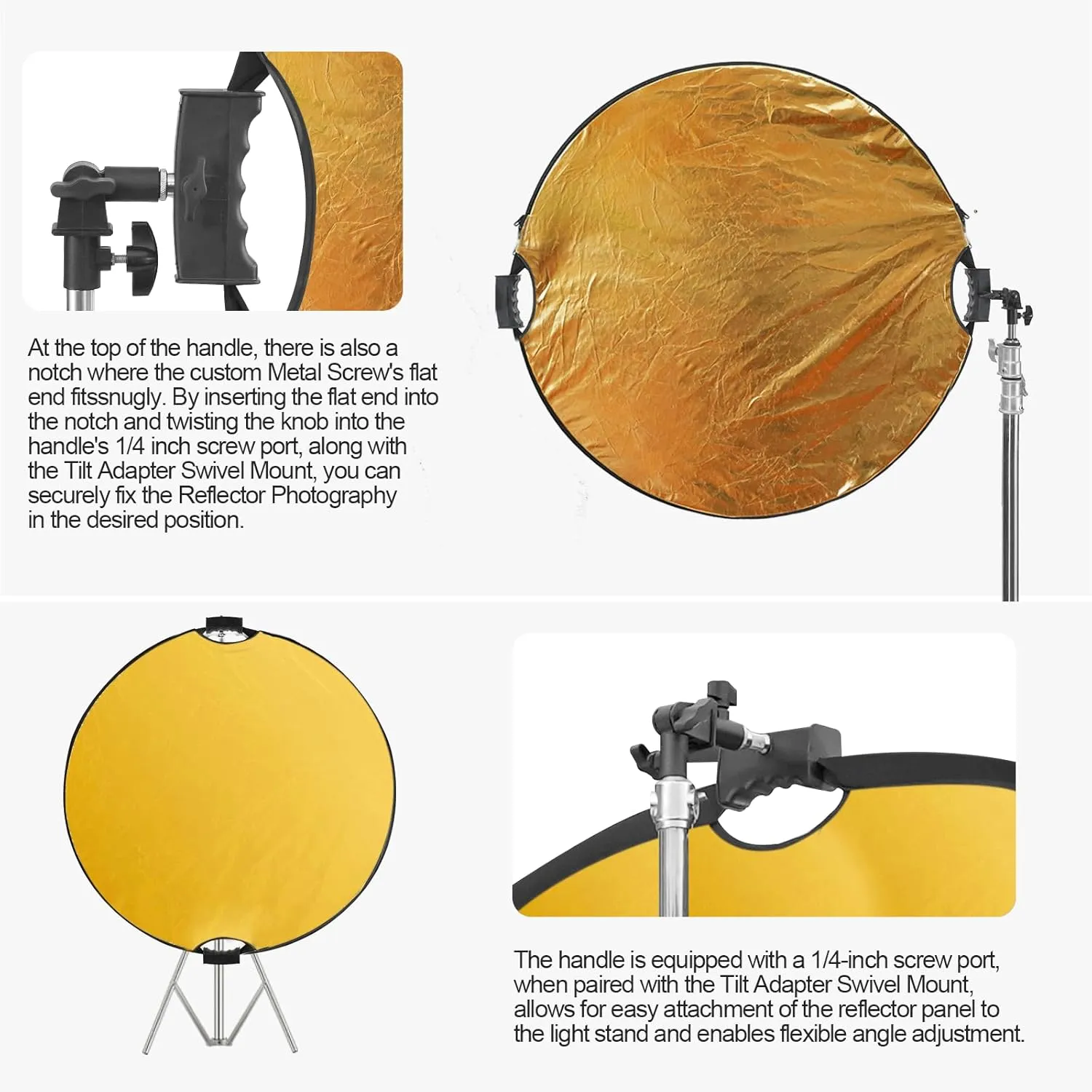 Wellmaking 43Inch/110cm Photography Light Reflector, Portable Foldable 5 in 1 Diffuser Reflectors with Bag & tilt Adapter for Studio & Outdoor Lighting-Translucent, Silver, Gold, White and Black