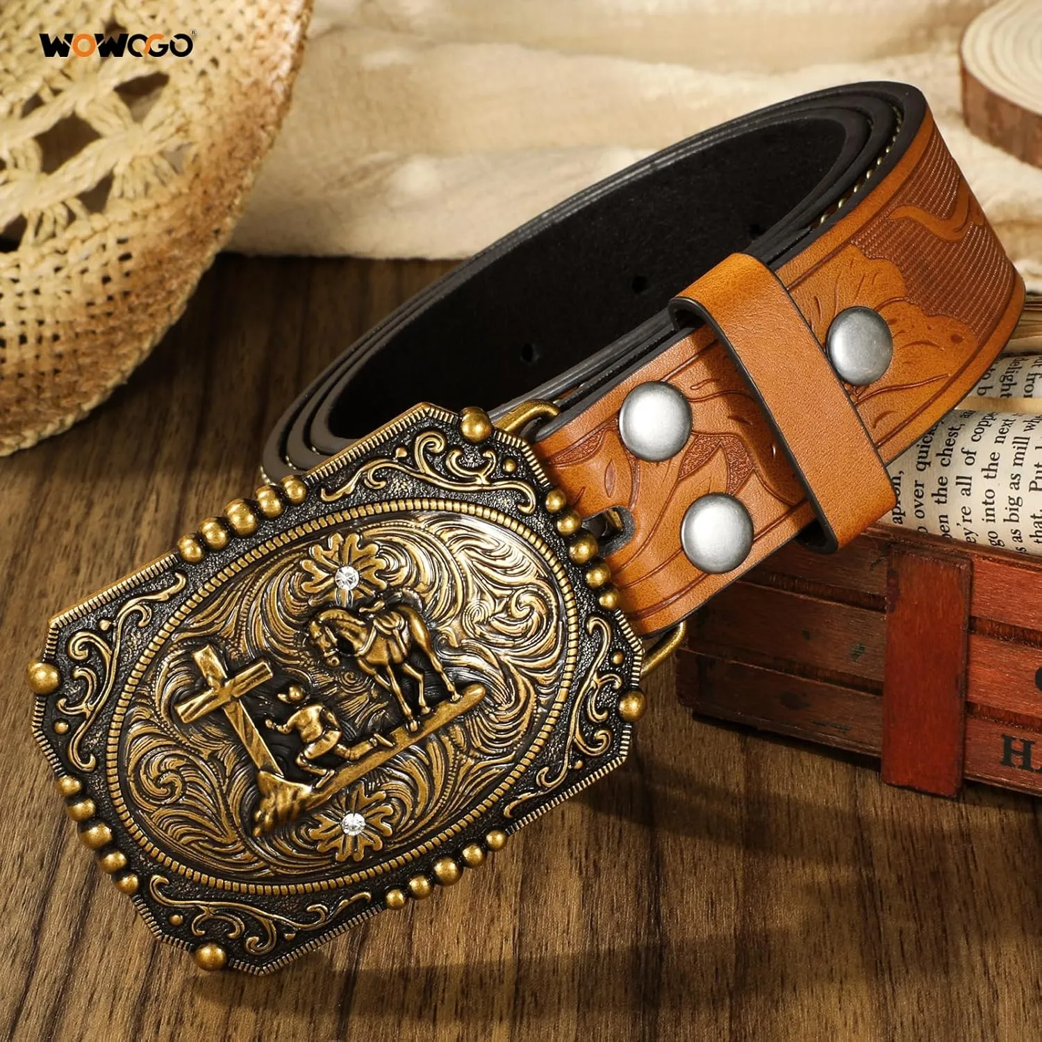 Western Cowboy Cowgirl Belt for Men Women LongHorn Bull Buckle Embossed Leather Belt Rodeo Country Belt