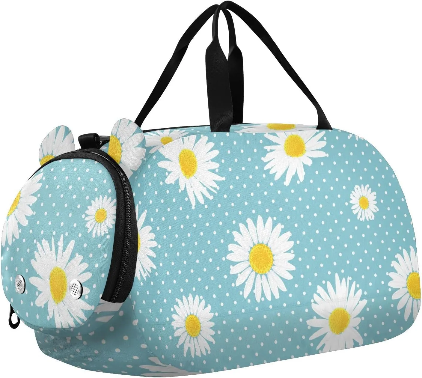 White Daisy Flowers and Dots Duffel Bags for Boys Small Gym Bags for Teens Dance Bag for Girls