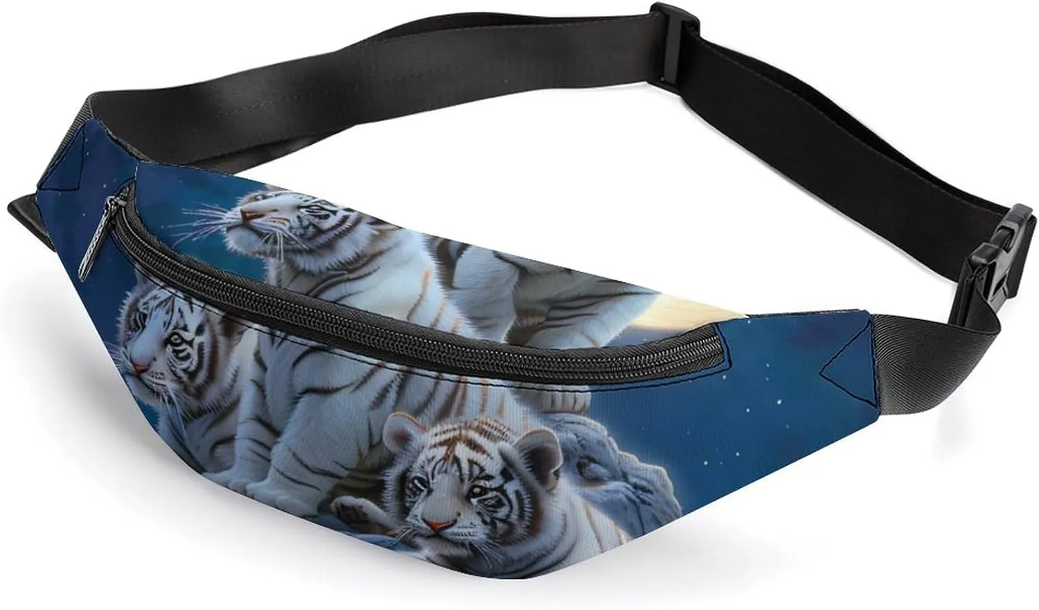 White Tigers Family Full Moon Cute Fanny Pack Crossbody Lightweight Waist Bag for Men Women Outdoors Sports Hiking