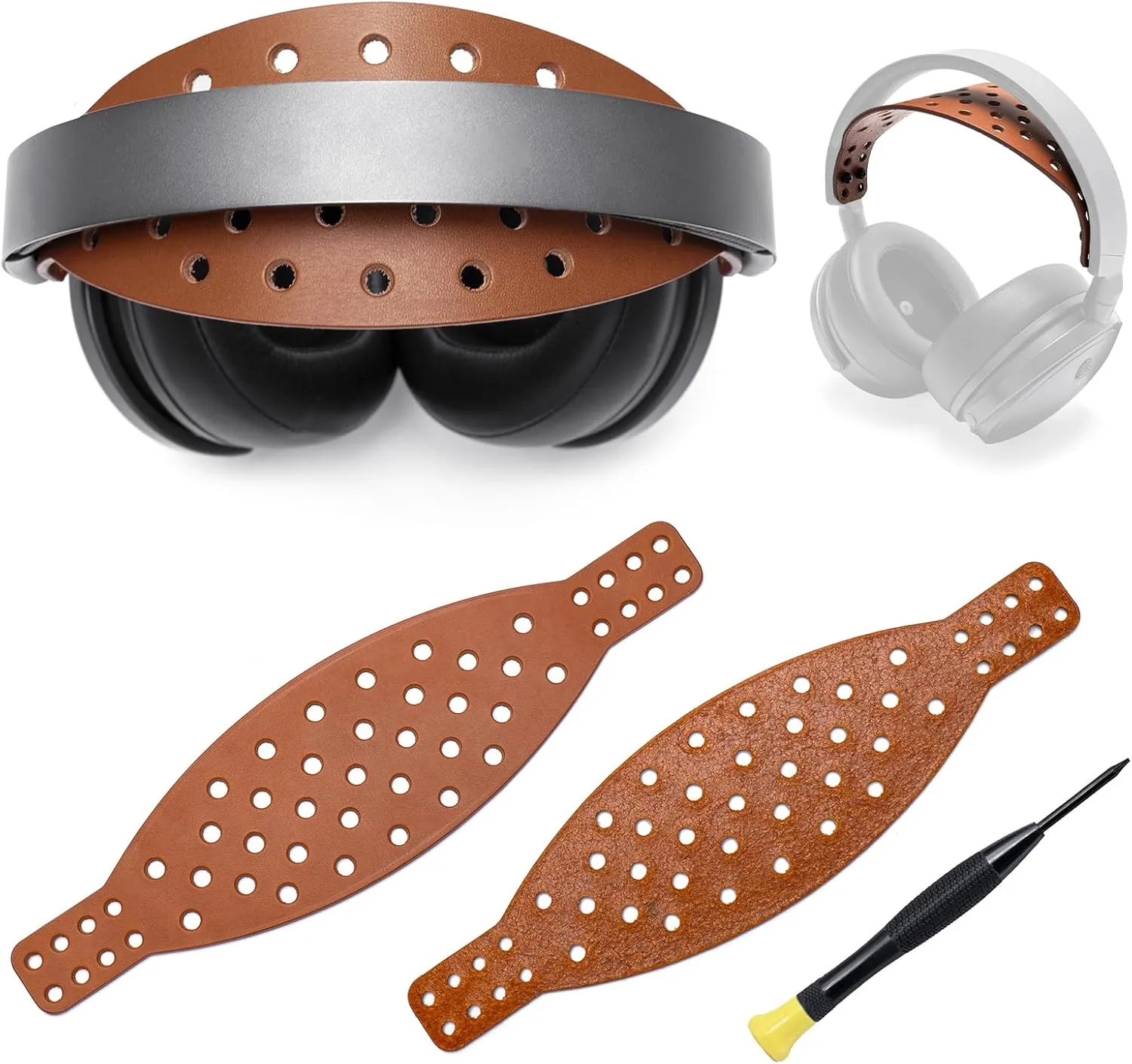 Wide Genuine Leather Headband Strap -Compatible with Audeze Maxwell Gaming Headset & Audeze MM-100 Professional Headphone,Premium Handcrafted, Durable, Comfortable, Cooler