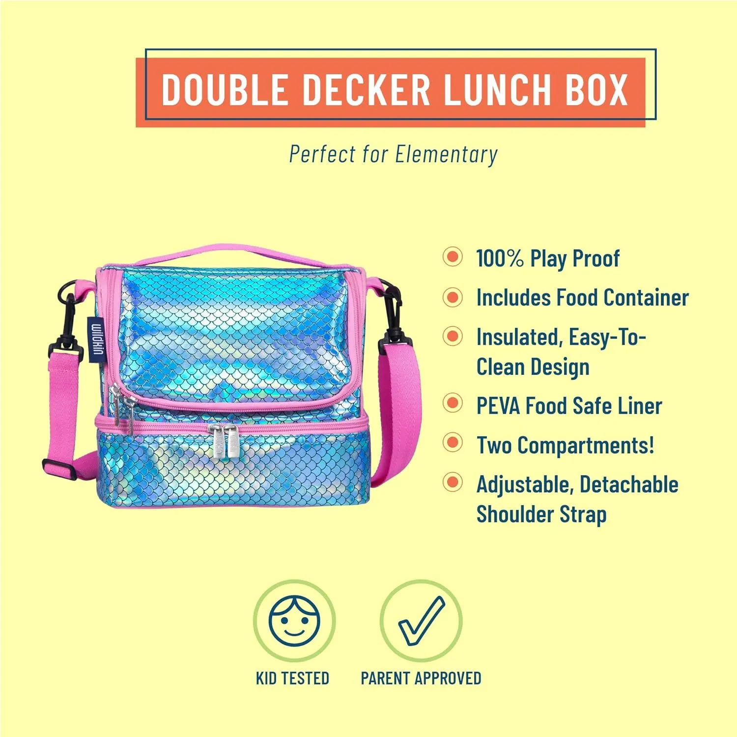 Wildkin Two Compartment Insulated Lunch Bag for Kids – School & Travel Ready - Mermaid Scales