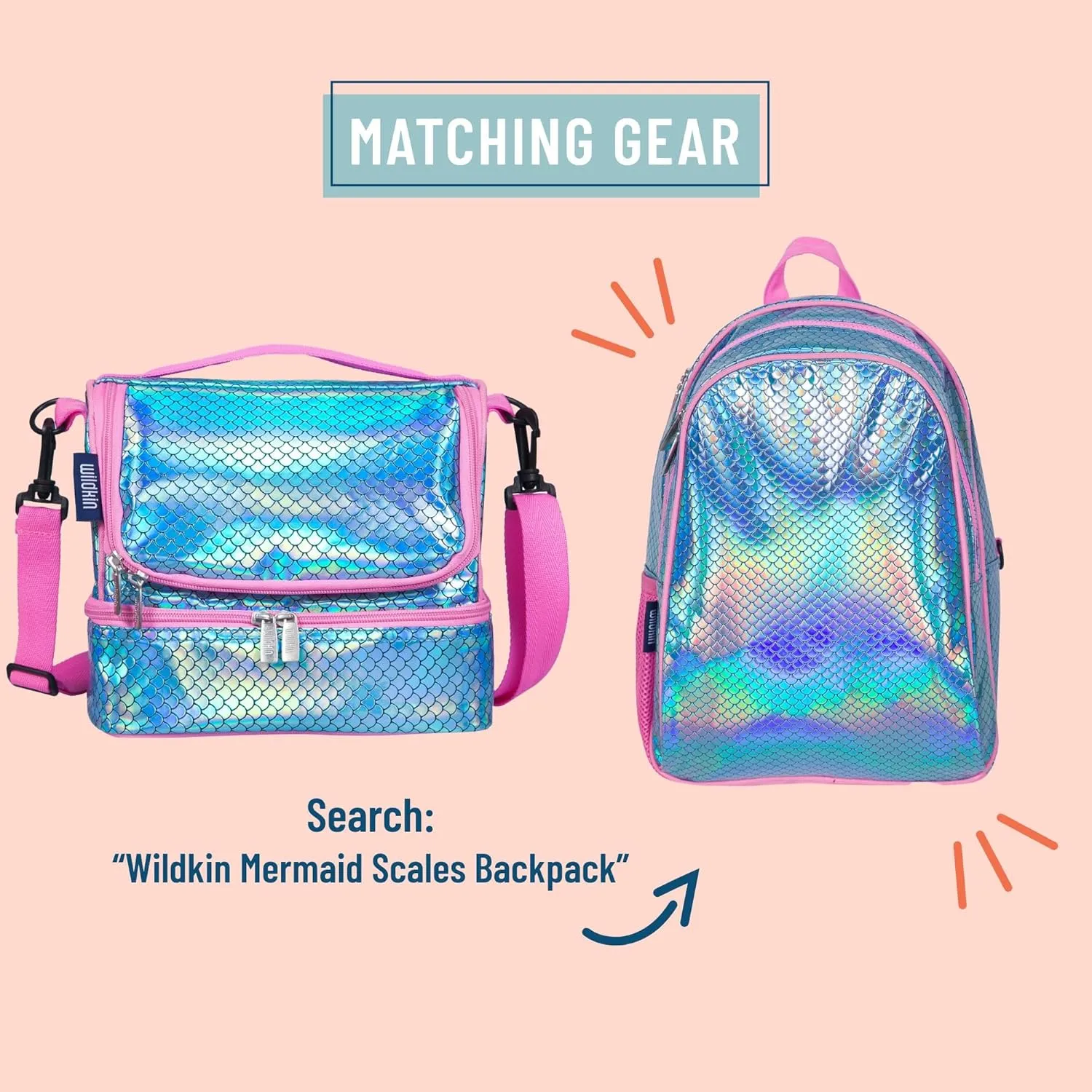 Wildkin Two Compartment Insulated Lunch Bag for Kids – School & Travel Ready - Mermaid Scales