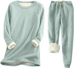 Women 2 Piece Tracksuits Fall Winter Warm Sweatshirt Jogger Pants Matching Lounge Sets Thick Fleece Lined Sweatsuits