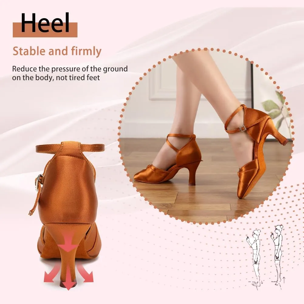 Women Ballroom Latin Dance Shoes Closed Toe Salsa Waltz Dance Practice Performance Dance Shoes