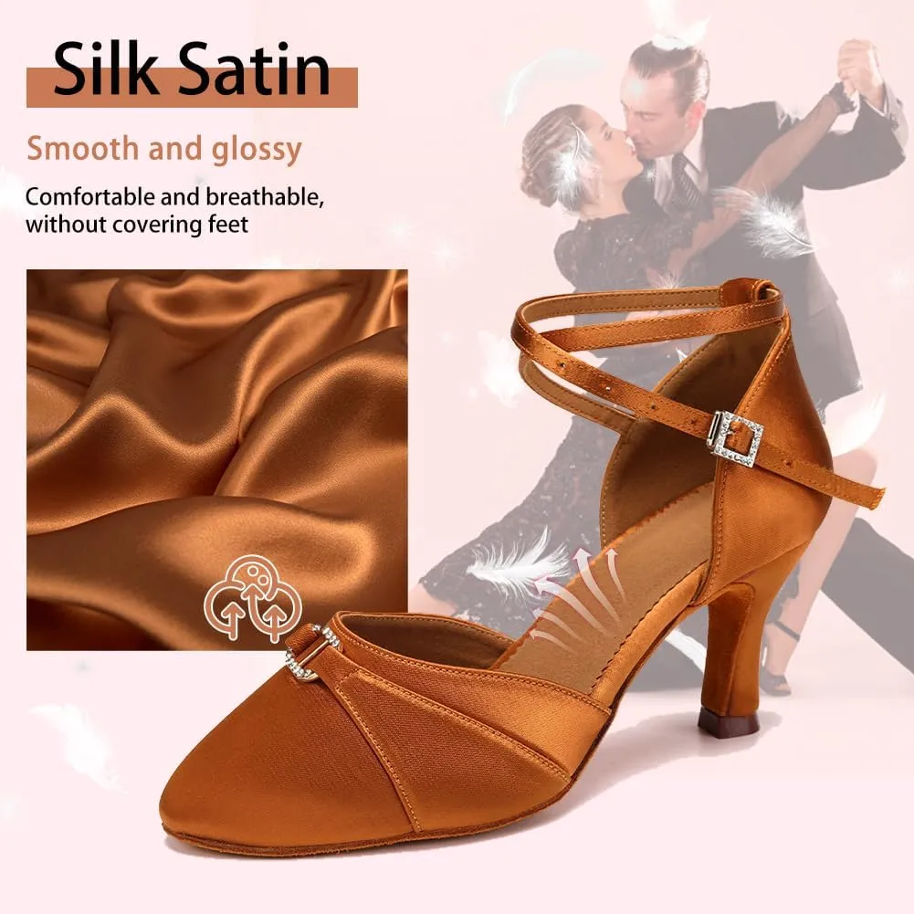 Women Ballroom Latin Dance Shoes Closed Toe Salsa Waltz Dance Practice Performance Dance Shoes