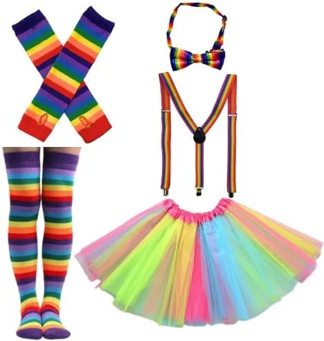 Women Clown Accessories Costume Set Circus Outfit Fancy Outfits Rainbow Tutu Adult Costume Halloween Cosplay