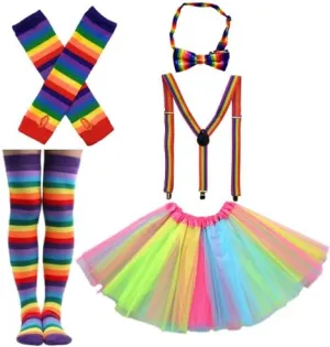 Women Clown Accessories Costume Set Circus Outfit Fancy Outfits Rainbow Tutu Adult Costume Halloween Cosplay