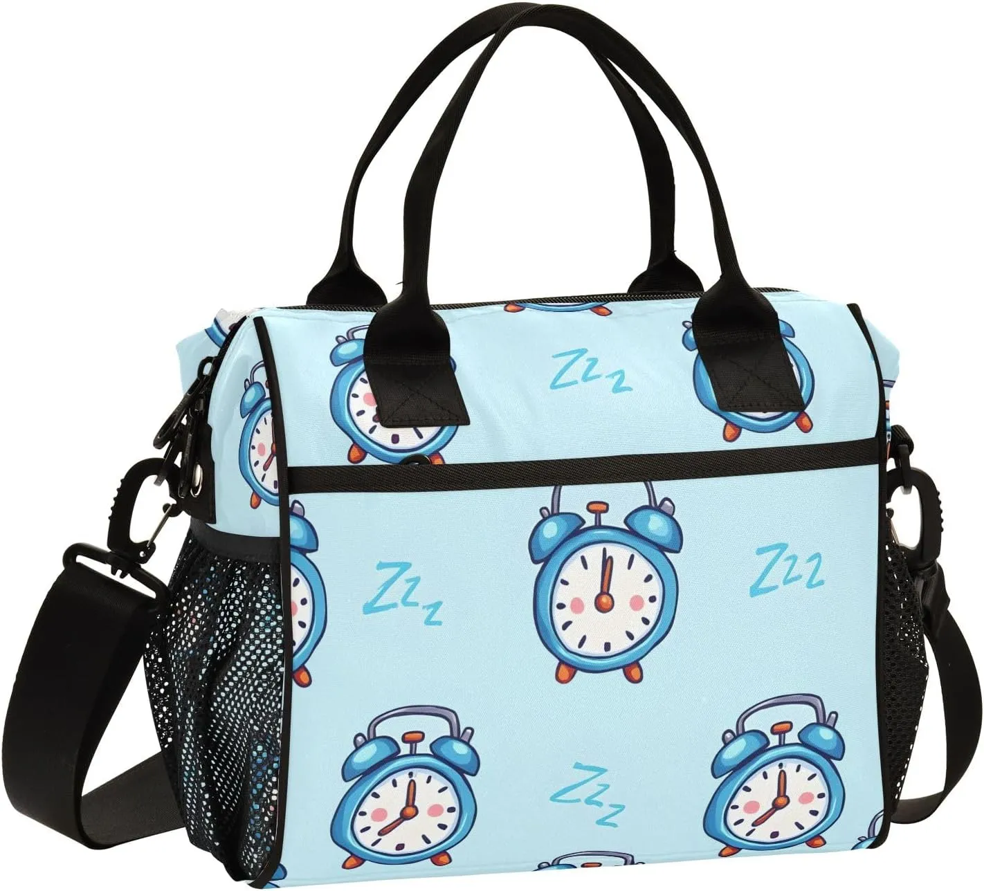 Women Cooler Bags Lunch Bag Reusable Insulated Lunch Bags Blue Alarm Clock Crossbody with Shoulder Strap Adults S