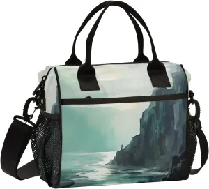 Women Cooler Bags Lunch Bag Reusable Insulated Lunch Bags Cliff Lighthouse Crossbody with Shoulder Strap Adults S