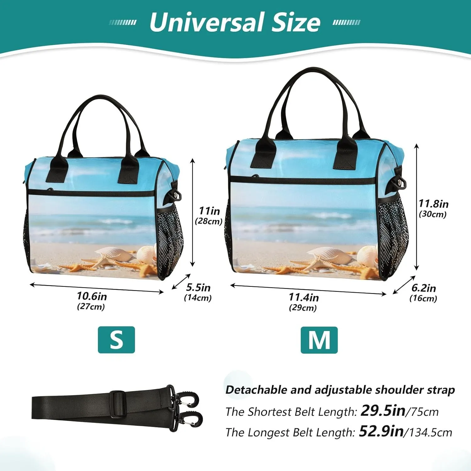 Women Cooler Bags Lunch Bag Reusable Insulated Lunch Bags Shells Beaches Seashores Crossbody with Shoulder Strap Adults S