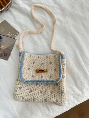 Women Horn Button Crossbody bag Handmade Crochet Bread Unique Purse Fun and Quirky Bag for Everyday