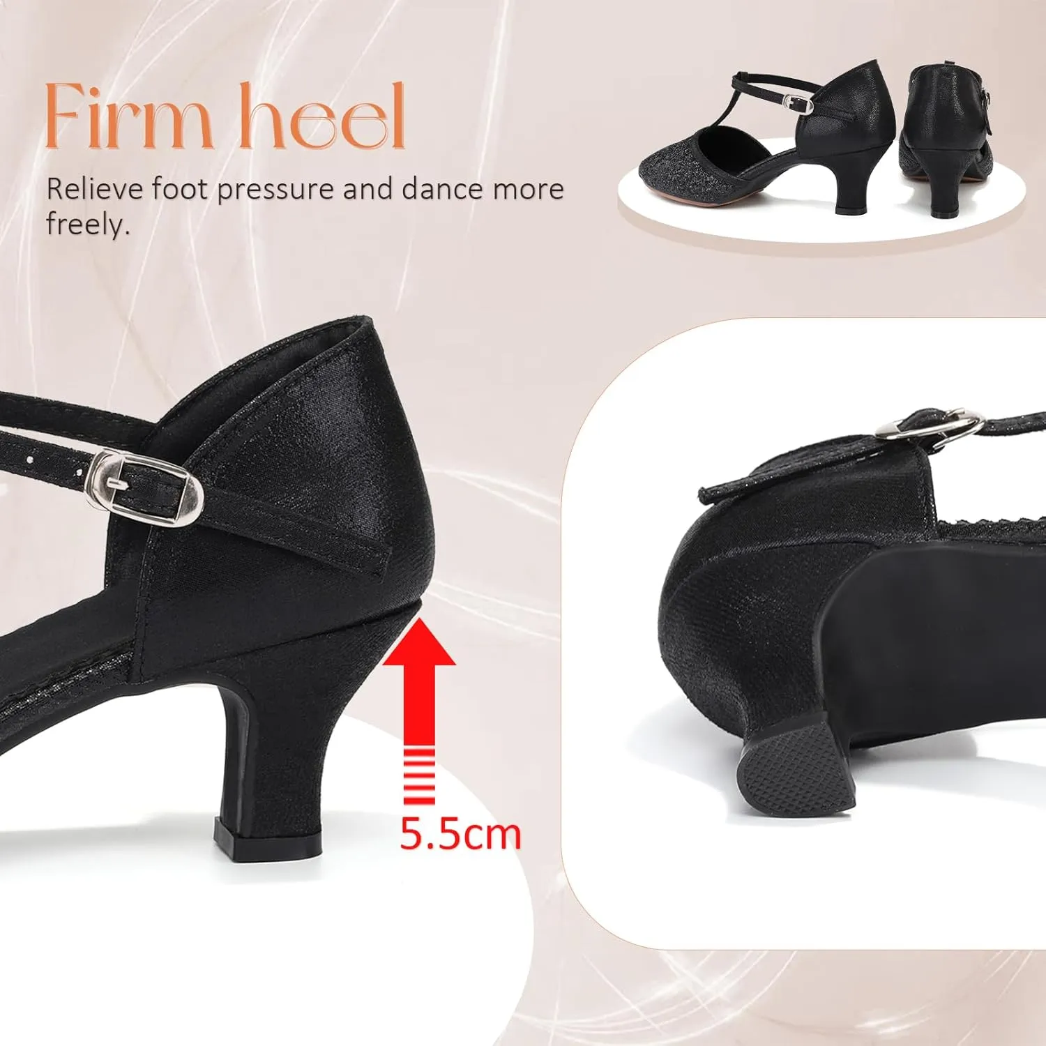 Women Latin Dance Shoes Sequin Closed Toe T-Strap Ballroom Salsa Tango Party Performance Dance Shoes,Model FT-135