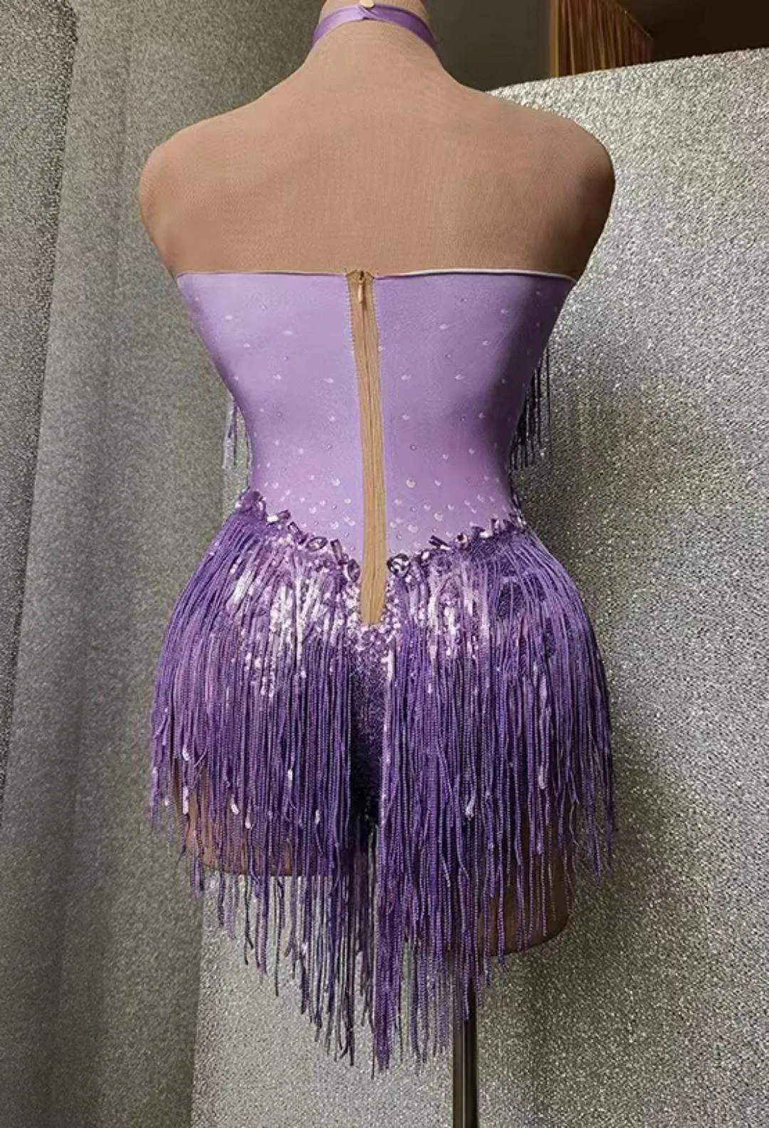 Women Nightclub Outfit Dance Costume One-piece Stage Wear Sexy Performance Clothing Sparkly Black Stones Sequins Fringes Leotard