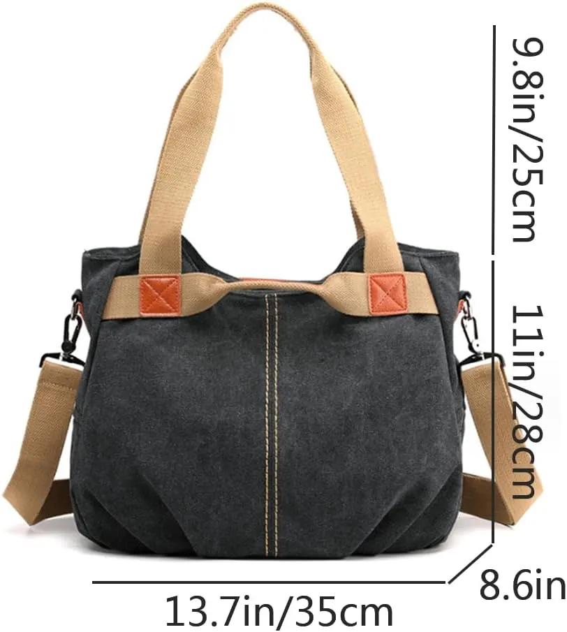Women Retro Top Handle Satchel Tote Purse Canvas Hobo Handbag Zipper Shoulder Crossbody Bags Rose