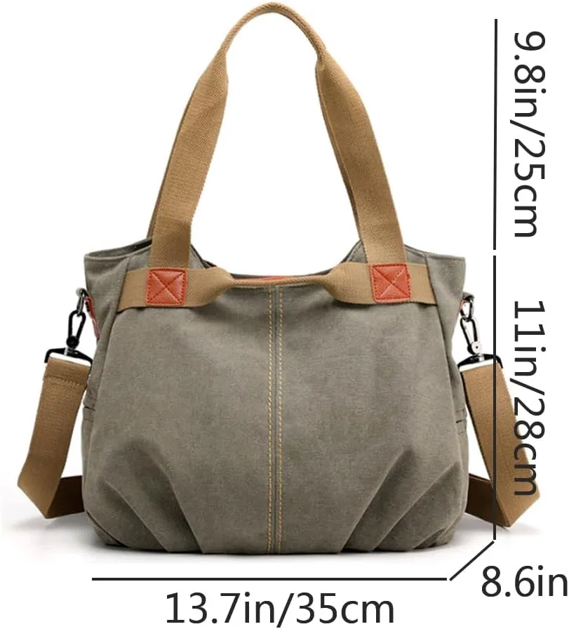 Women Retro Top Handle Satchel Tote Purse Canvas Hobo Handbag Zipper Shoulder Crossbody Bags Rose